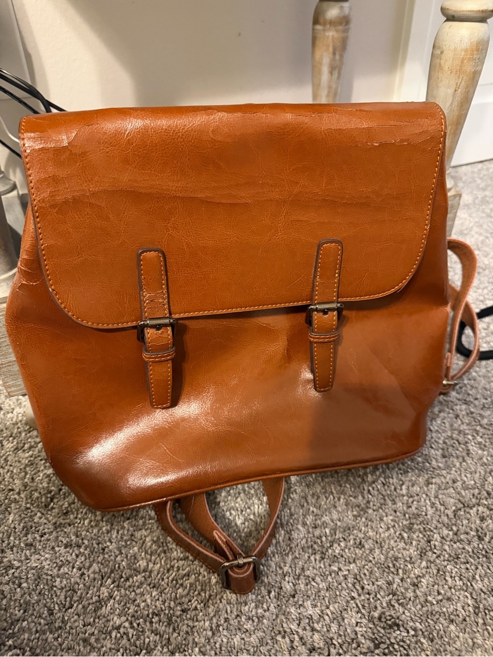 Tan Leather Backpack - Classic Casual Men’s Bag